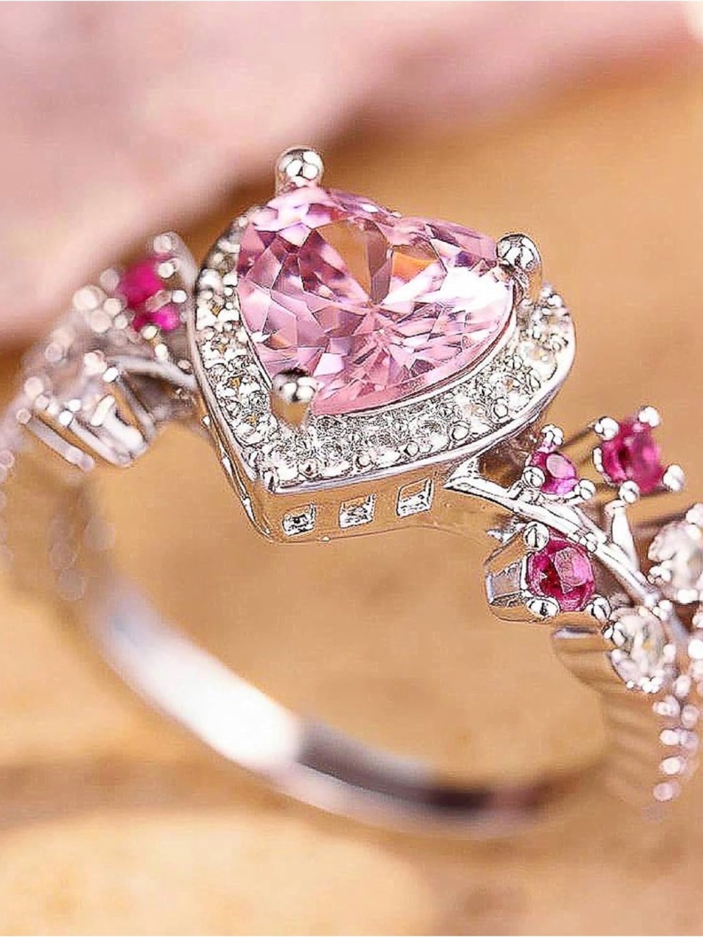 Pink Heart Crystal Ring - Women Jewelry